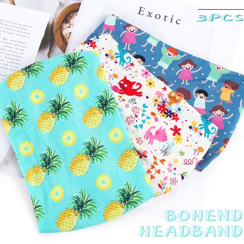 Bohend Girls Headbands Wide Knotted Hair Bands 3Pcs Non Slip Elastic Cute Head Bands Workout Yoga Sweatband Hair Accessories for Girls and Kids (E) - Image 2